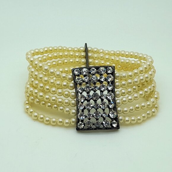 Handmade 5mm cream color 6 row faux pearl stretch party fashion bracelets - Picture 3 of 5